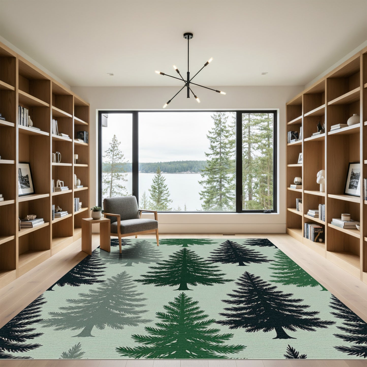 Forest Evergreen Trees in Grayscale Rug