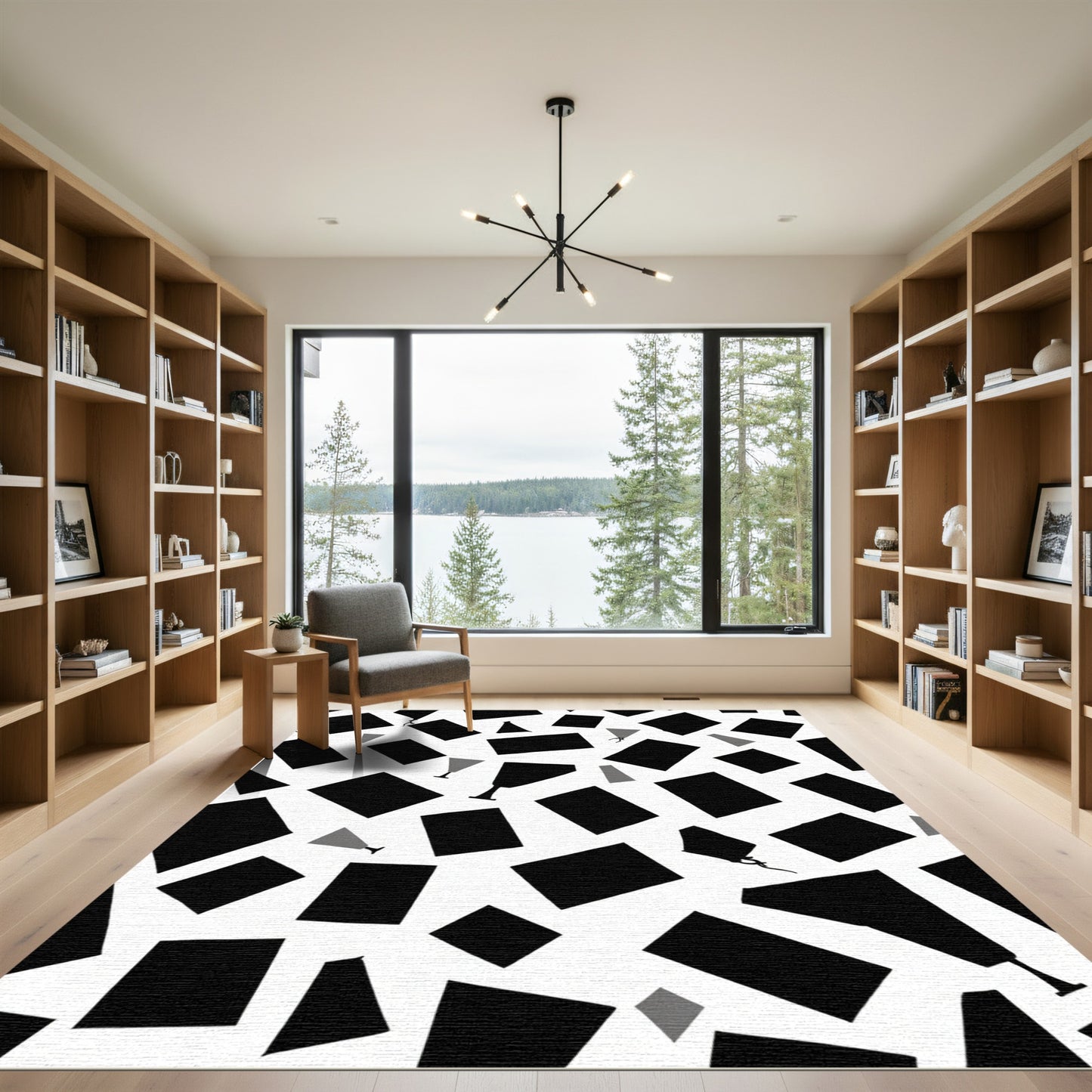 Black White Geometric Cocktail Glasses Rug