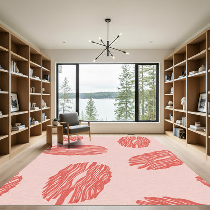 Coral Abstract Wood Grain Ovals Rug