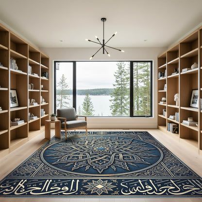 Intricate Navy Gold Celestial Star Medallion Rug