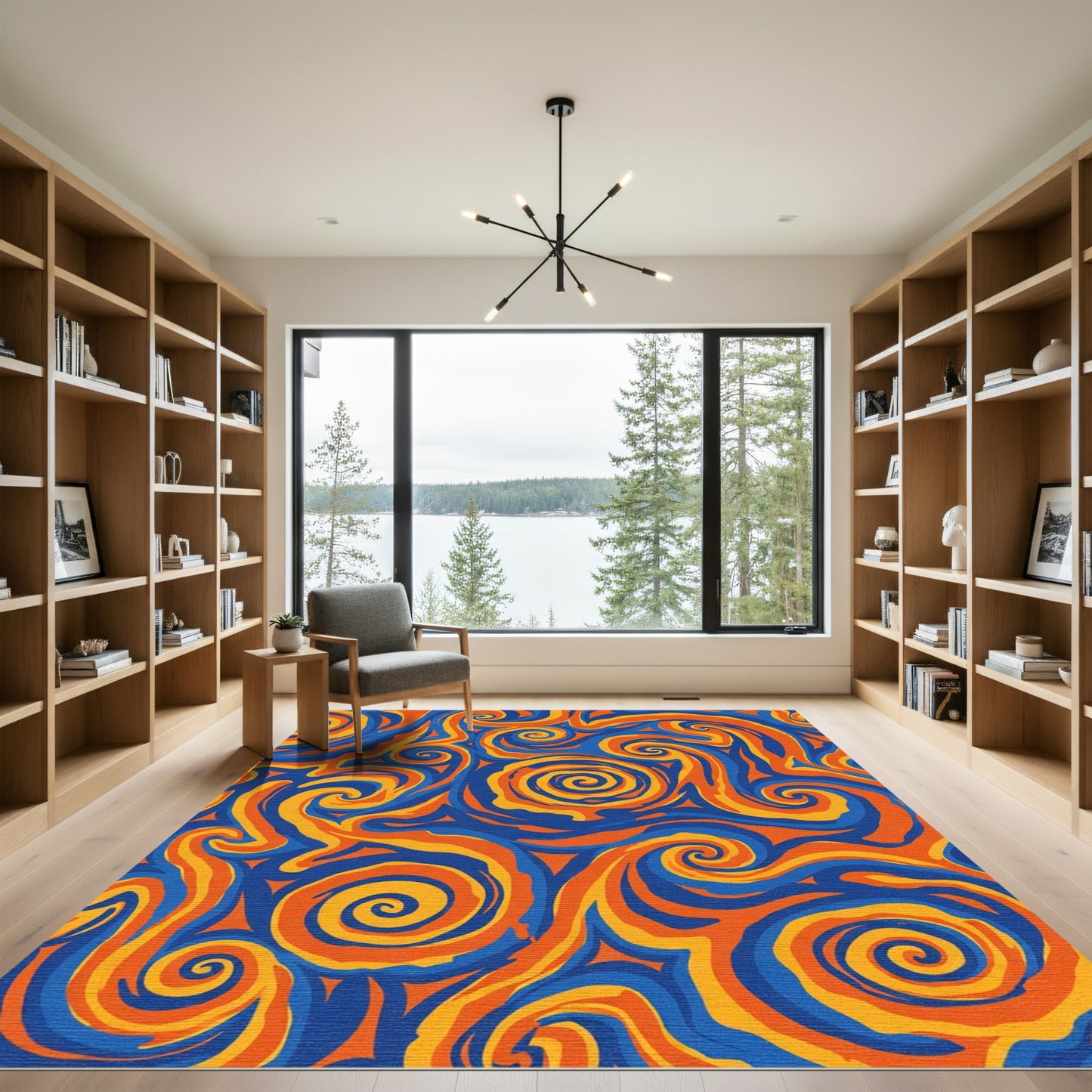 Vibrant Blue Orange Swirls Rug