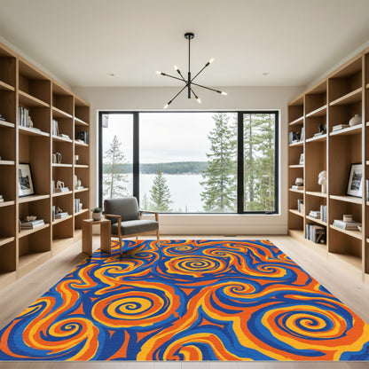 Vibrant Blue Orange Swirls Rug