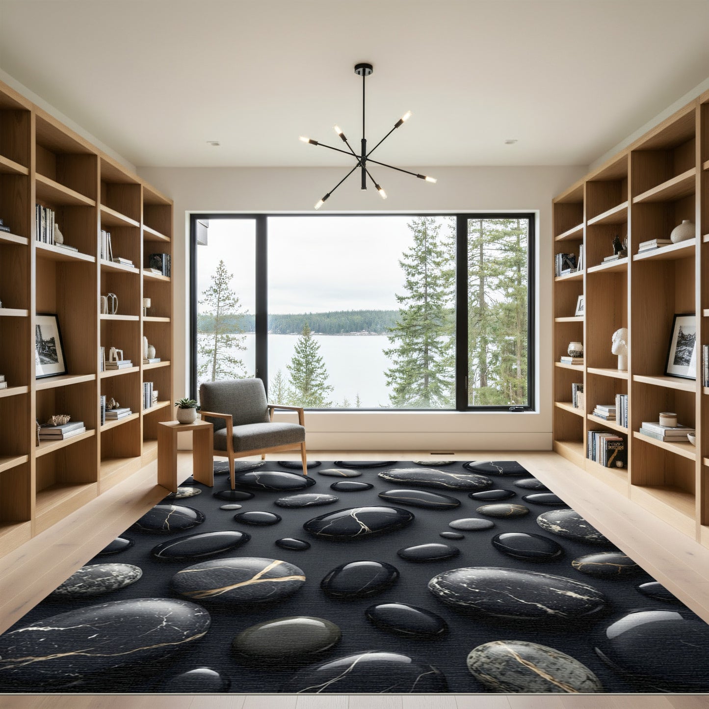 Elegant Black Gray Marble Stones Rug