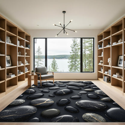 Elegant Black Gray Marble Stones Rug