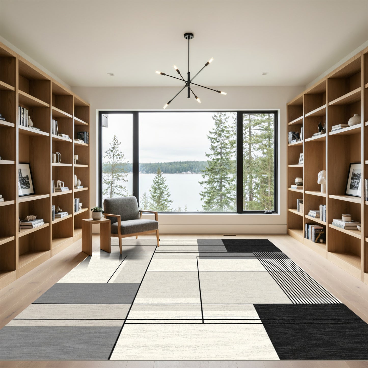 Modern Geometric Blocks Lines Rug