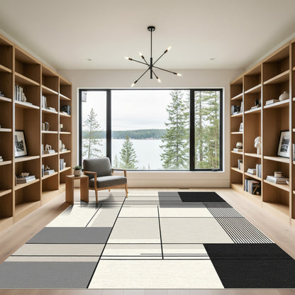 Modern Geometric Blocks Lines Rug