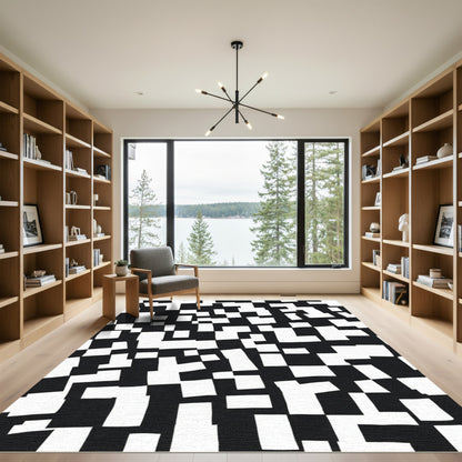 Black White Scattered Square Arrangement Rug