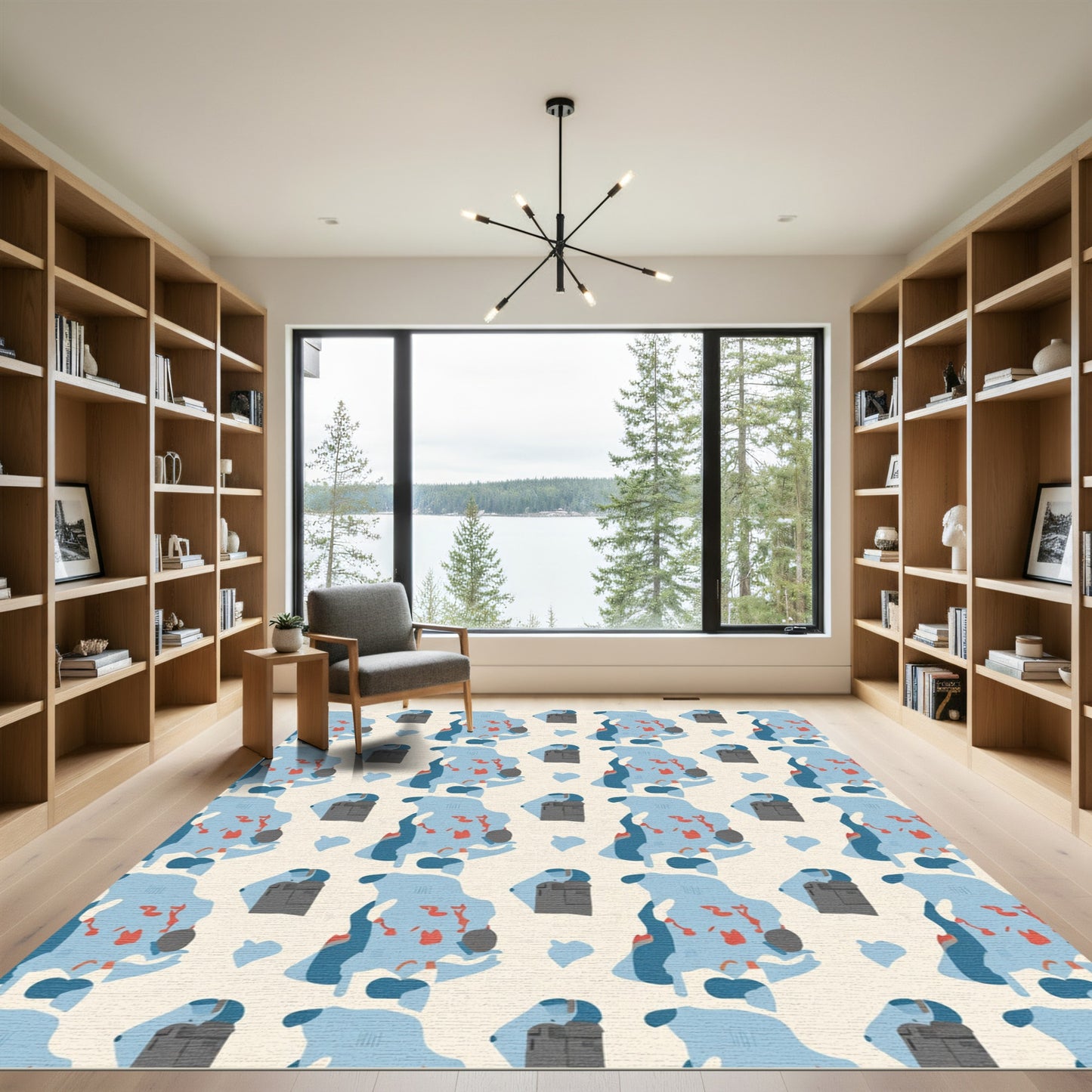 Abstract Blue Gray Red Organic Shapes Rug
