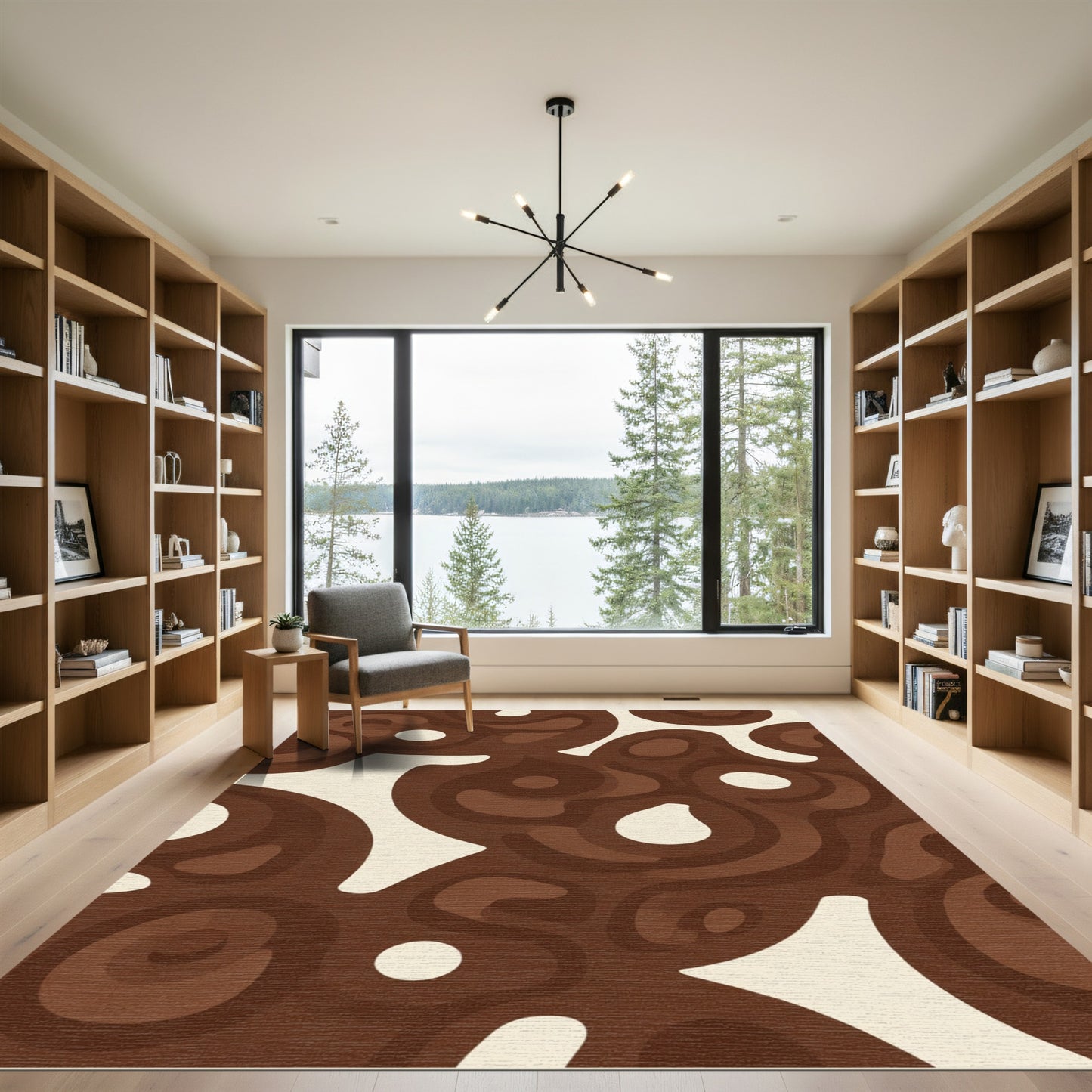 Rich Brown Organic Swirl Shapes Rug