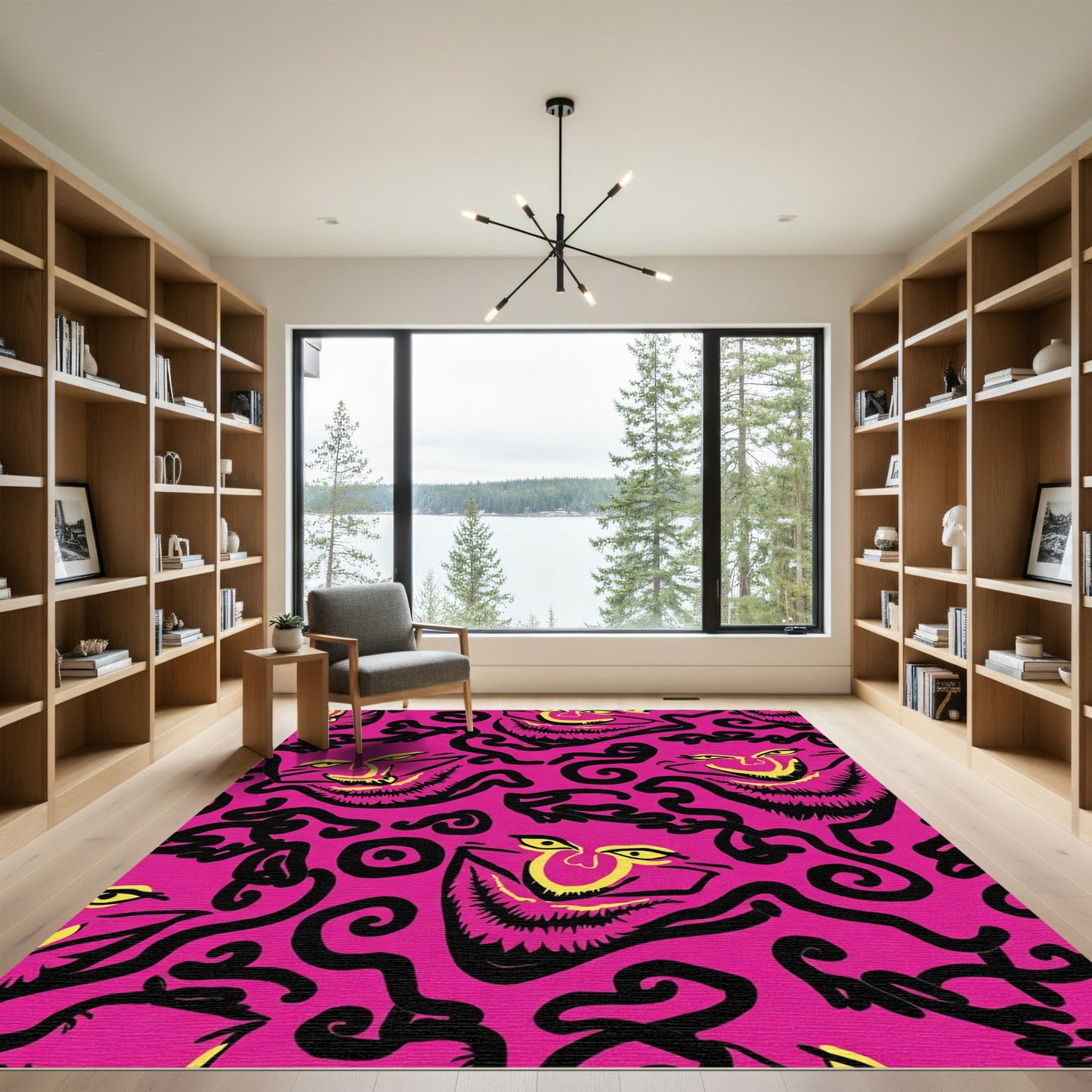 Bold Pink Grotesque Face Swirls Rug