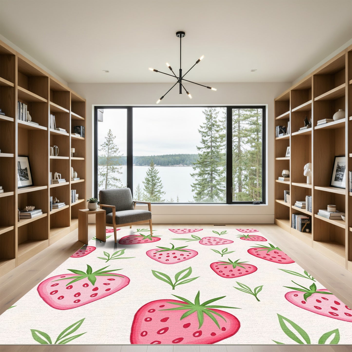 Pink Strawberry Fruit Garden Whimsical Rug