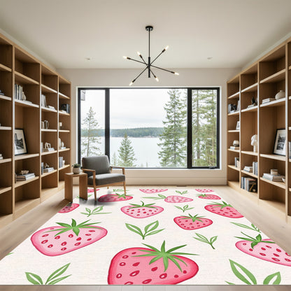 Pink Strawberry Fruit Garden Whimsical Rug
