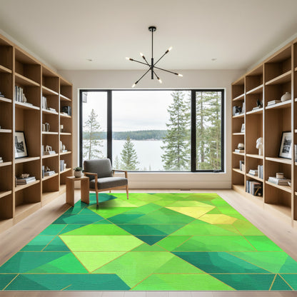 Green Watercolor Geometric Prism Rug