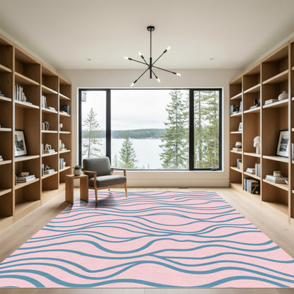 Pink Teal Wavy Lines Rug