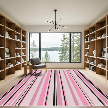 Pink Black Vertical Stripe Mix Rug