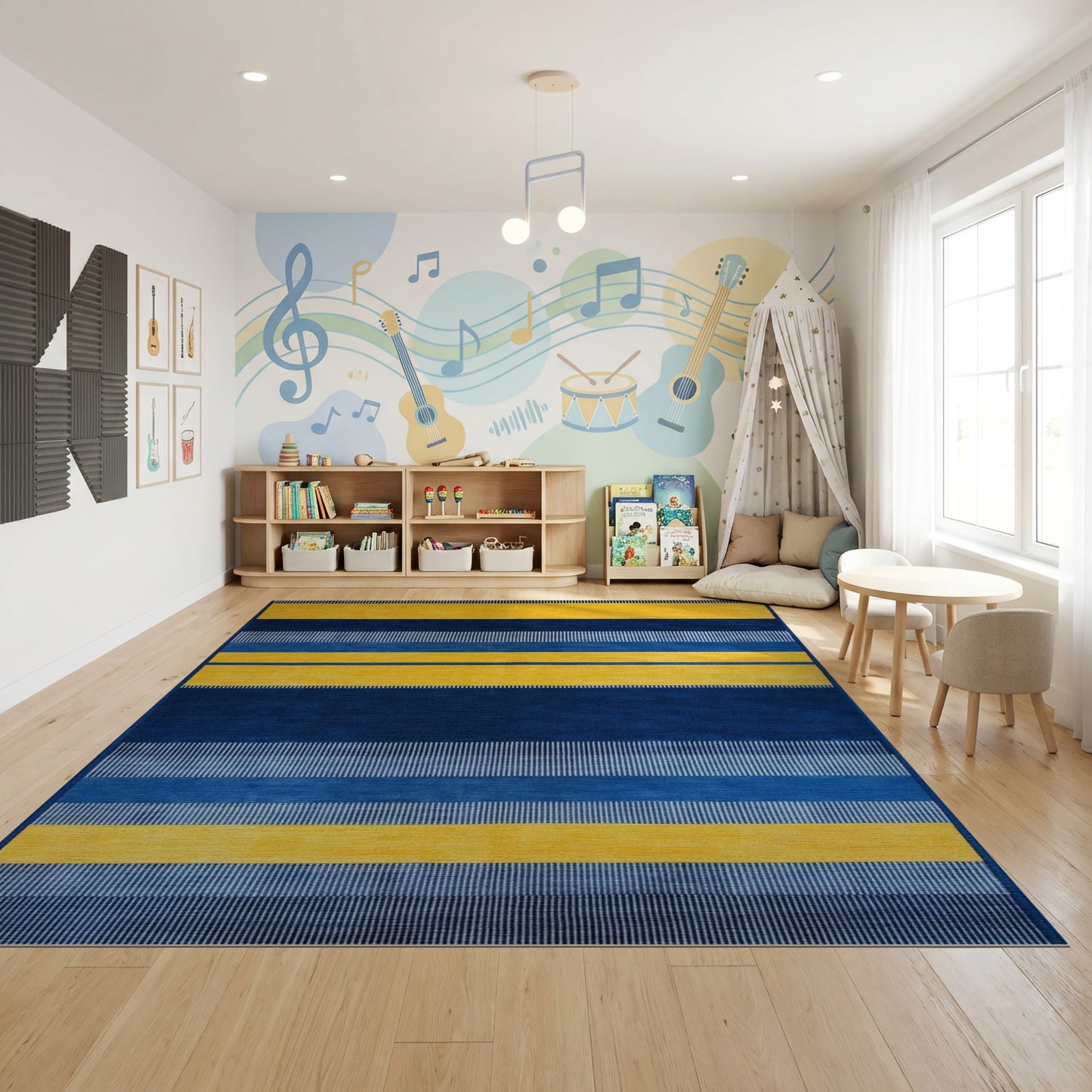 Bold Navy Gold Striped Modern Rug