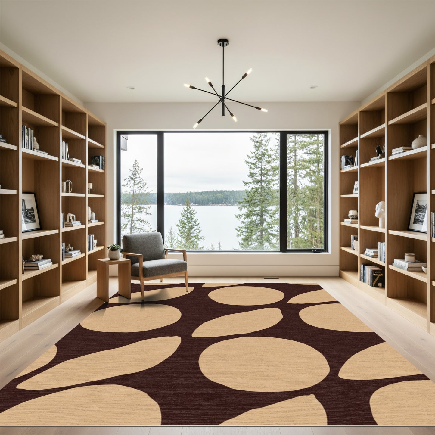 Brown Beige Organic Shape Arrangement Rug