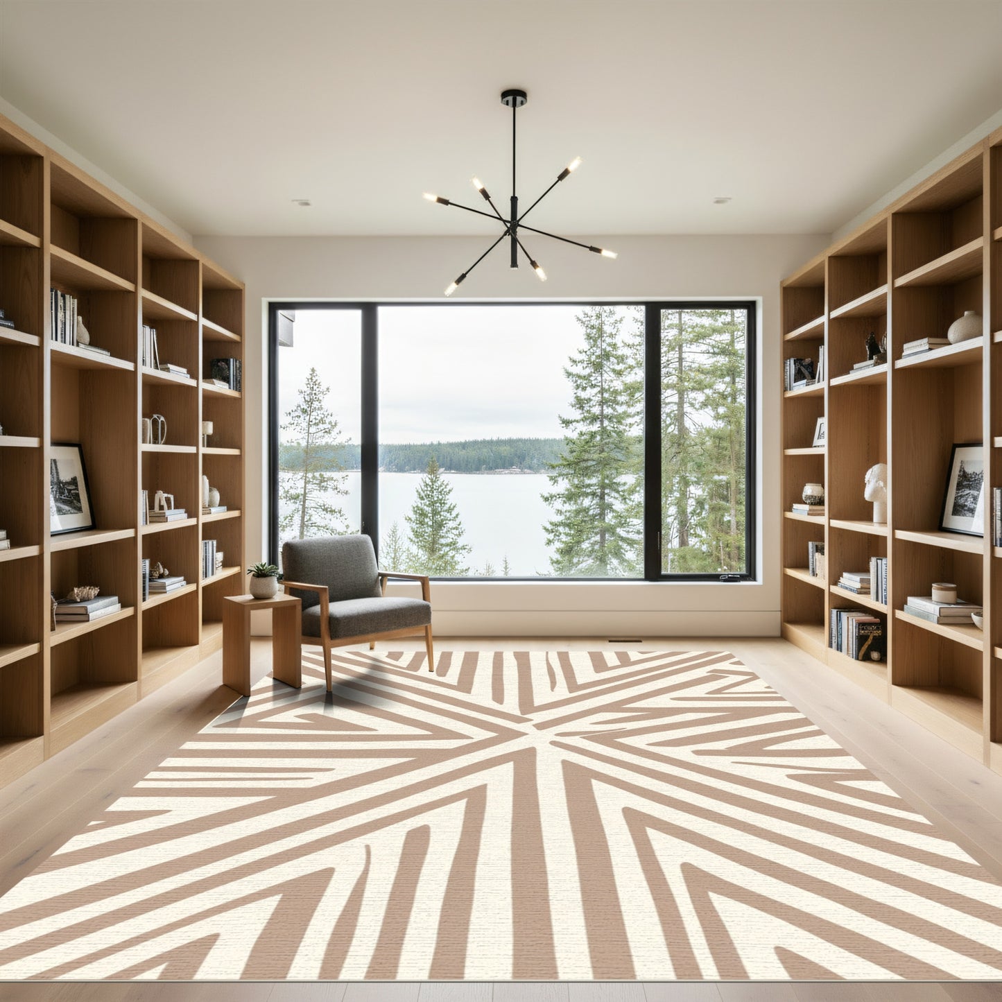 Tan Cream Geometric Intersecting Lines Rug