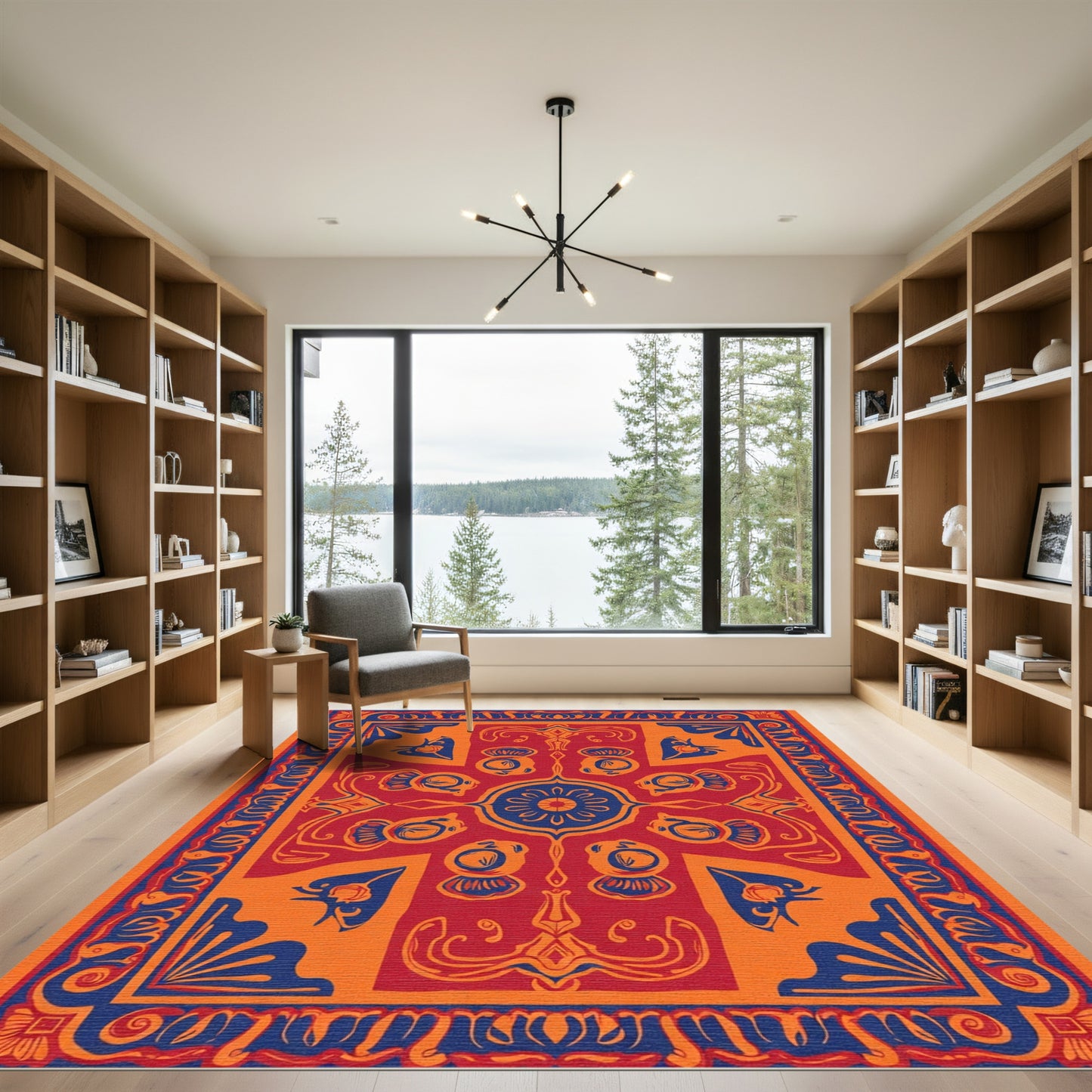 Bold Red Blue Ornamental Frieze Rug