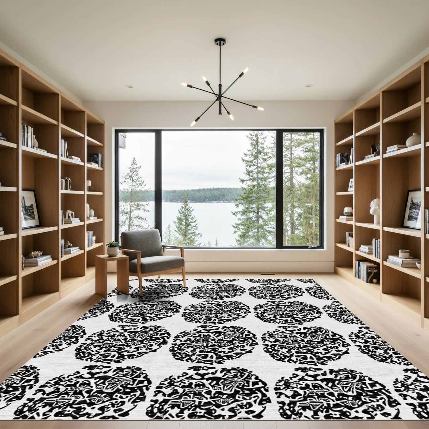 Black Abstract Orb Graphic Rug