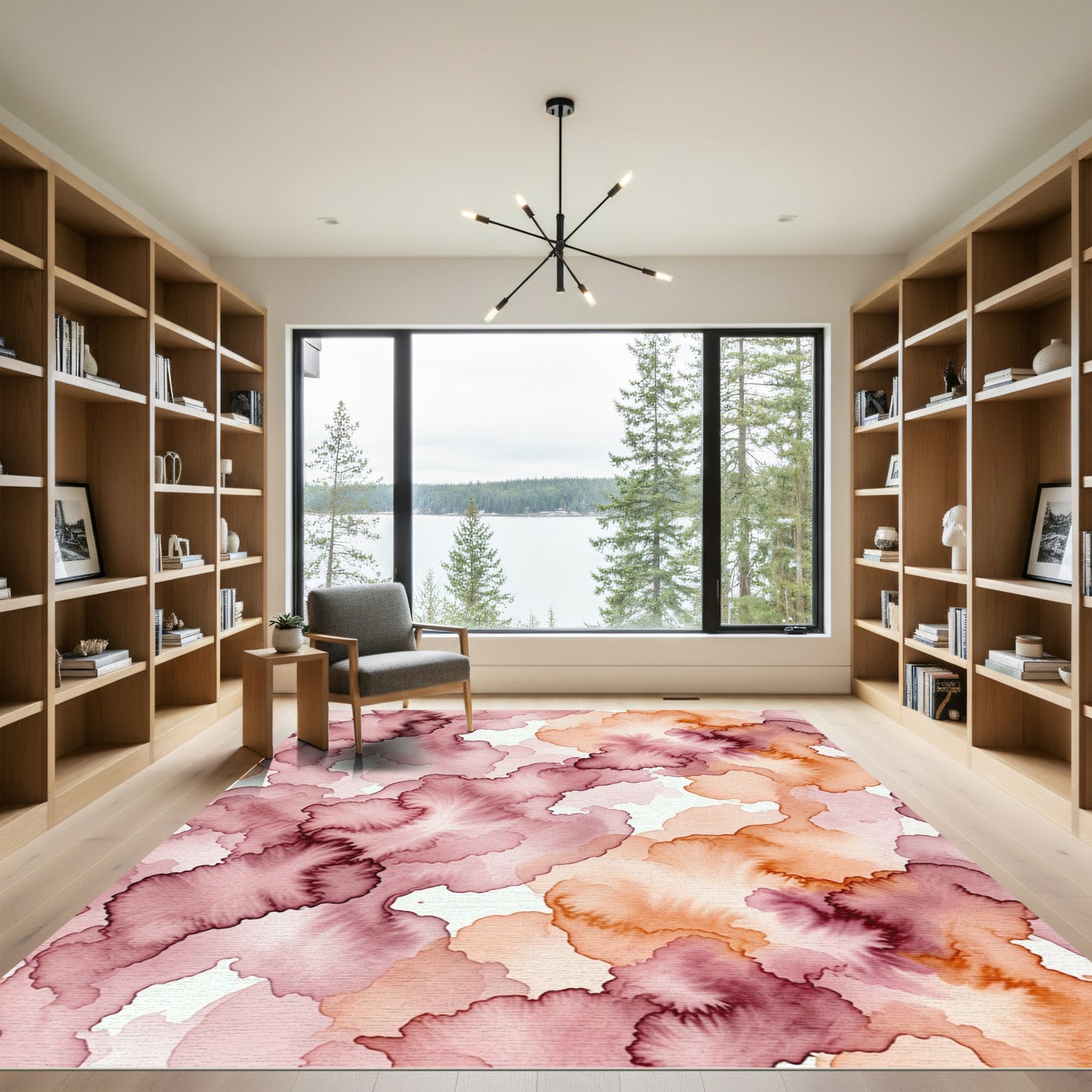 Blush and Terracotta Watercolor Abstract Swirl Rug