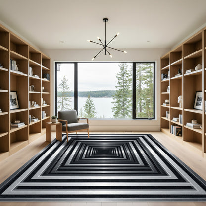 Modern Monochromatic Metallic Geometric Tunnel Rug