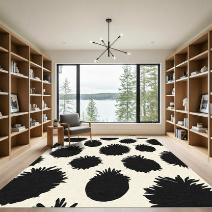 Black Pineapples Cream Background Rug