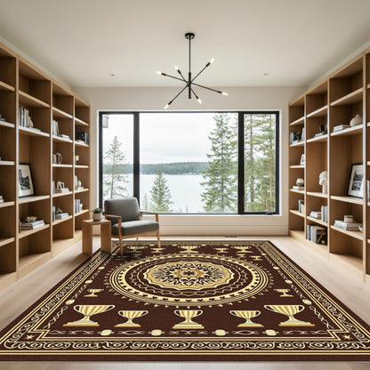 Brown Gold Trophy Medallion Rug