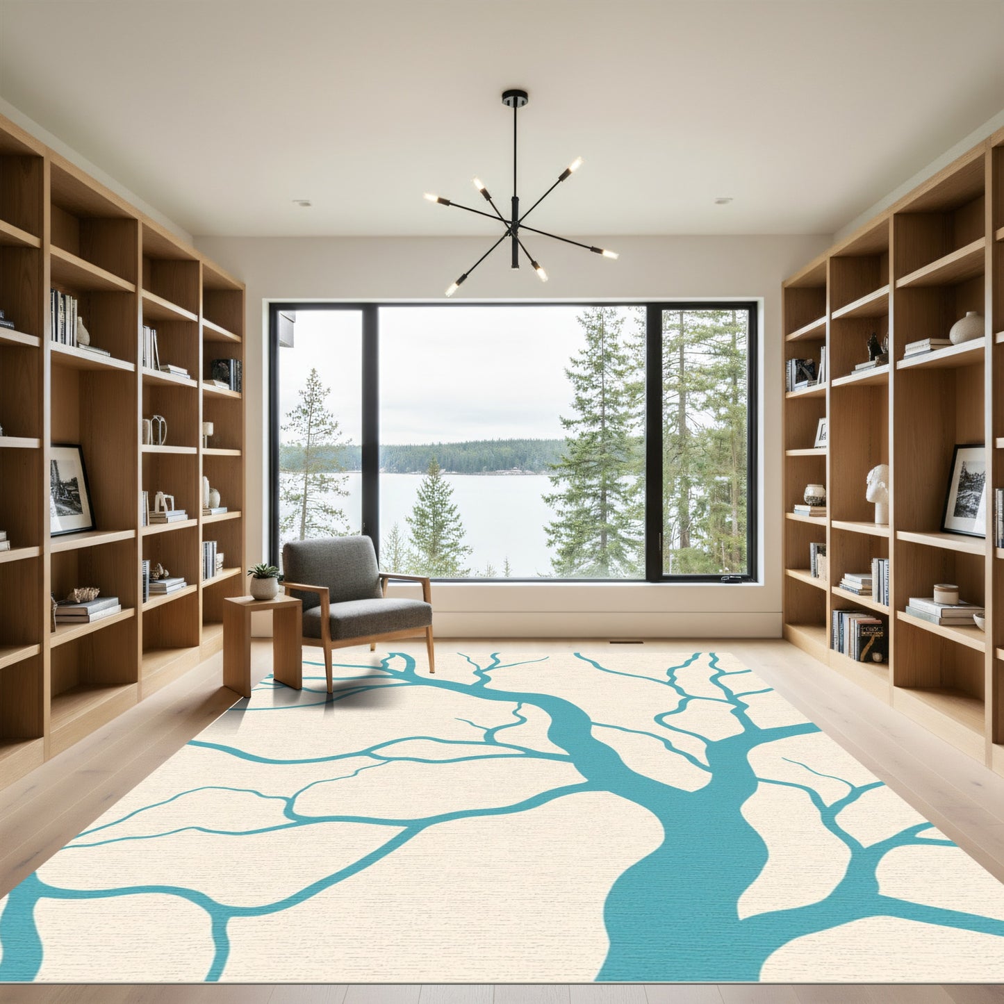 Teal Branch Natural Tree Silhouette Rug