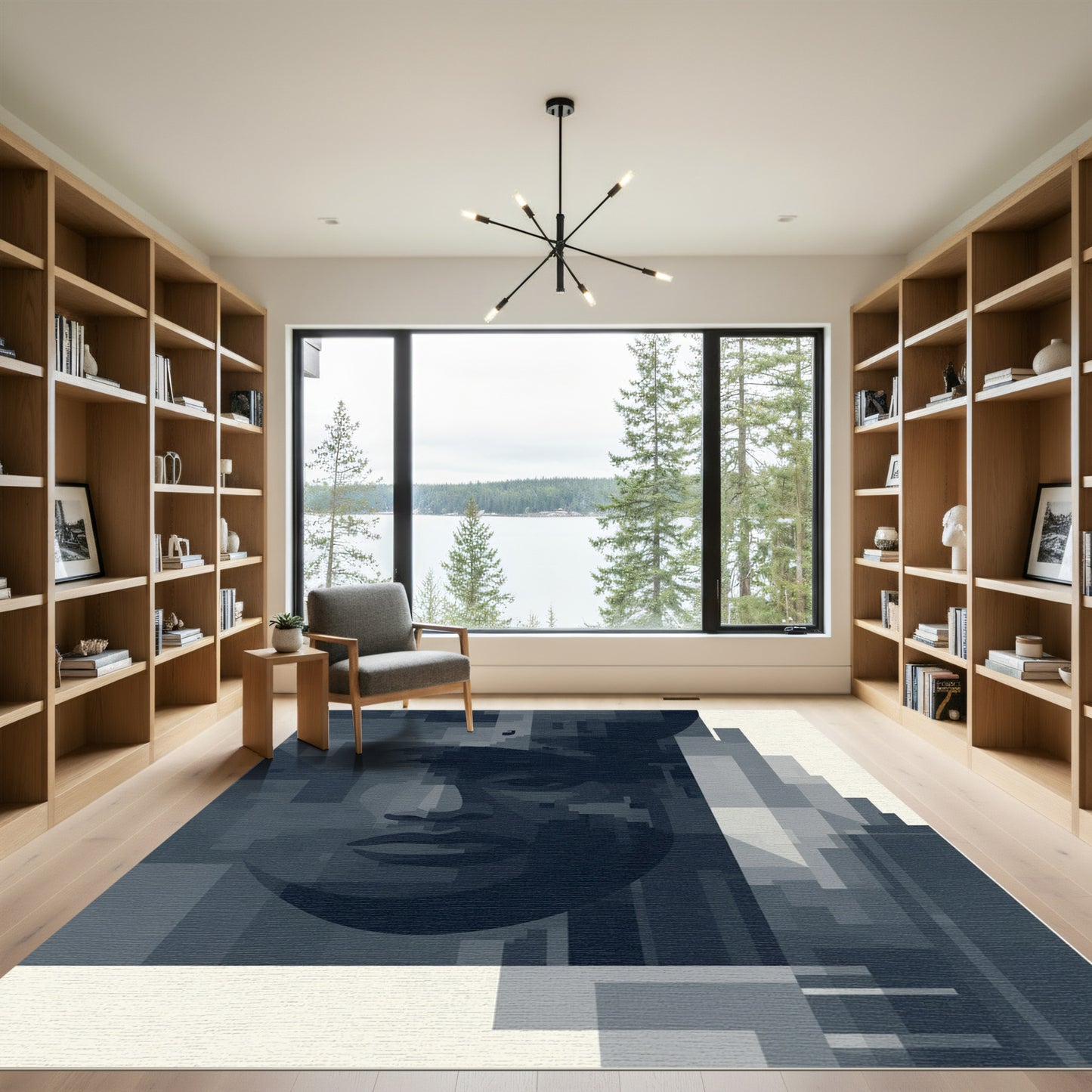 Monochromatic Abstract Face Geometric Rug