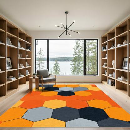 Orange Yellow Gray Hexagon Tessellation Rug