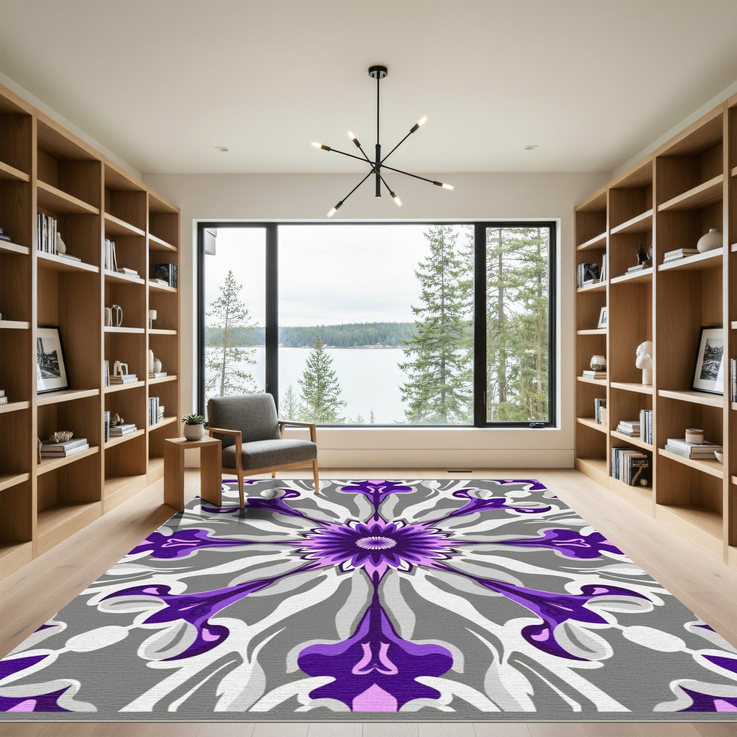 Purple Floral Mandala Gray Rug