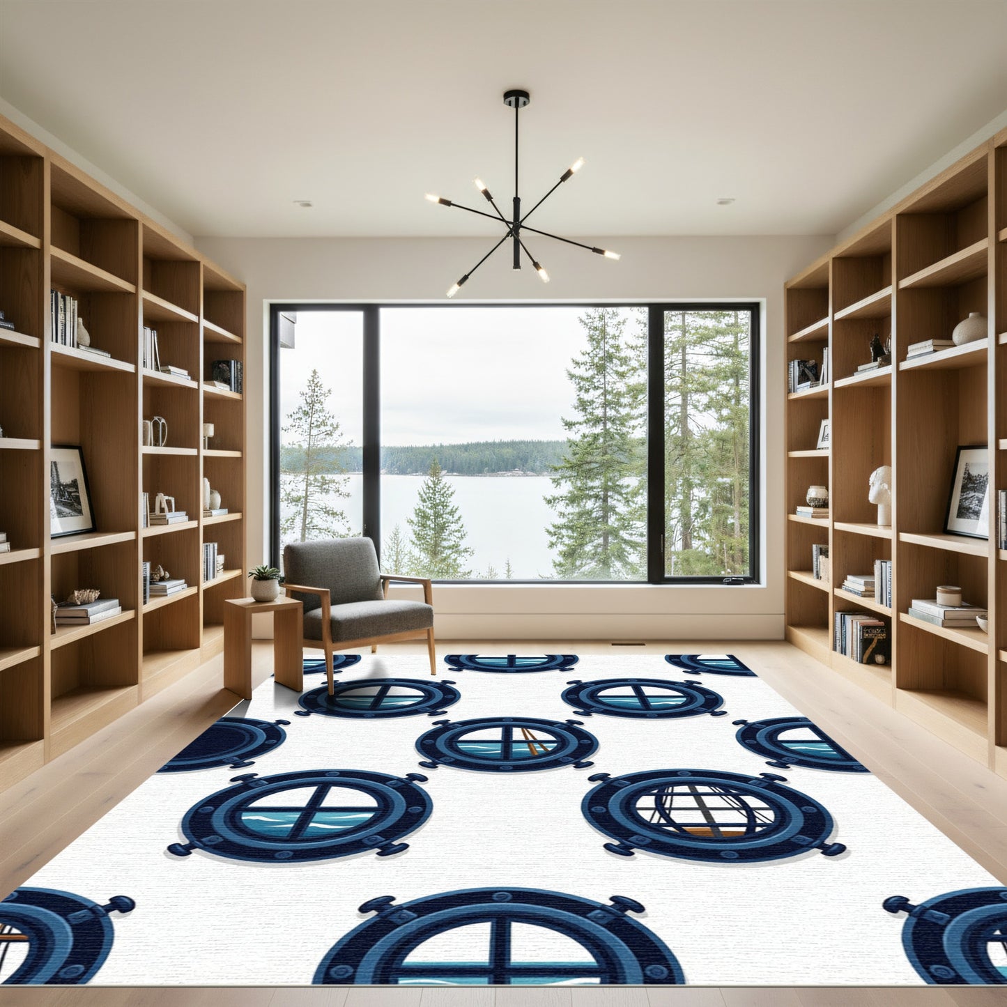 Navy Nautical Porthole Ocean view Rug