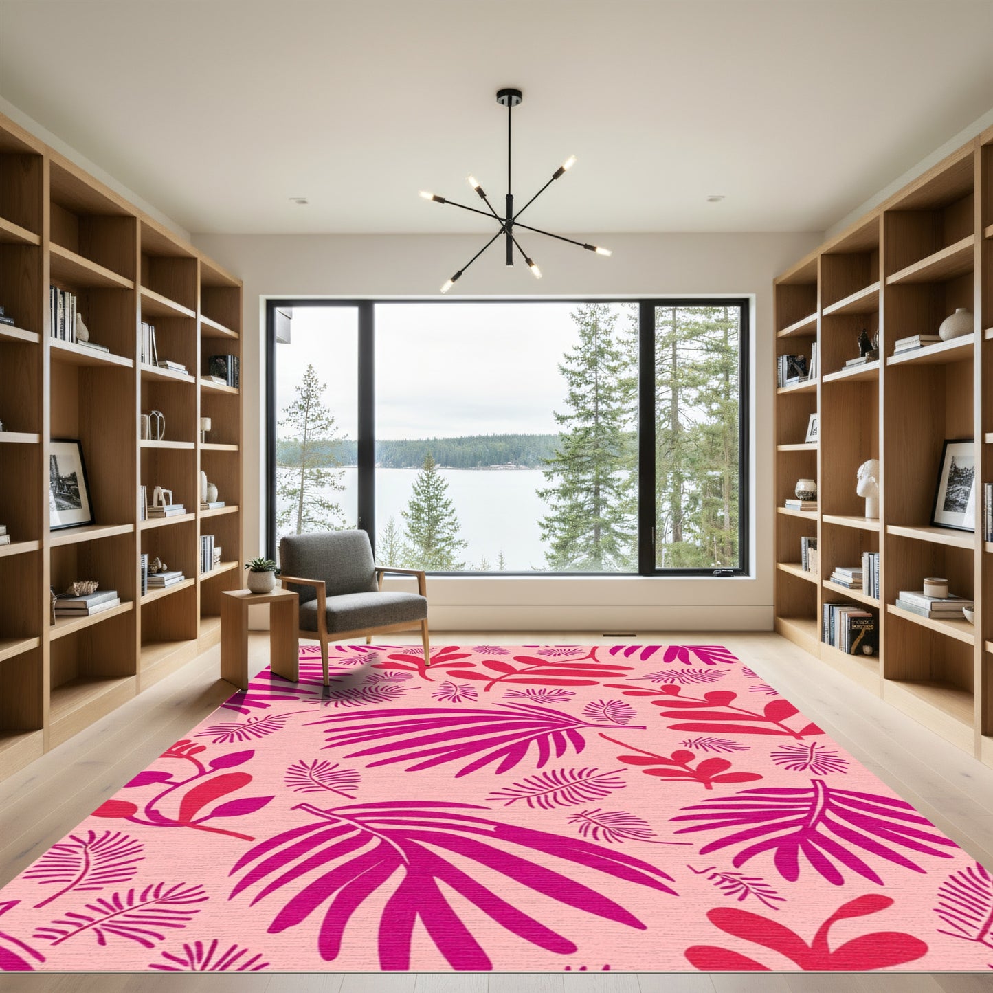 Fuchsia Tropical Leaf Assortment Rug