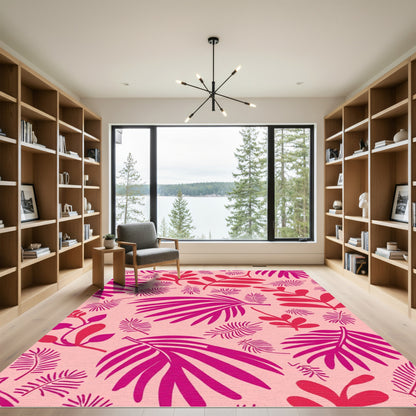 Fuchsia Tropical Leaf Assortment Rug