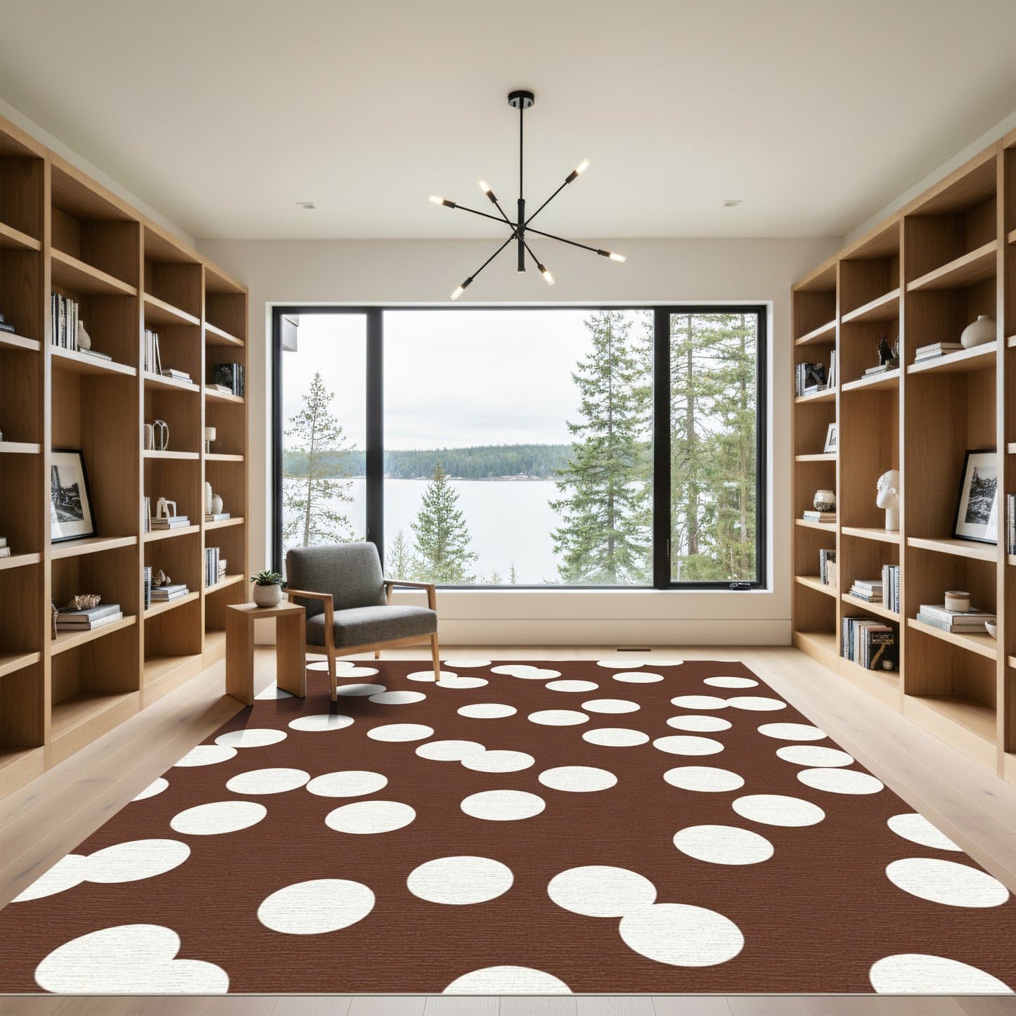 Brown White Scattered Circles Rug