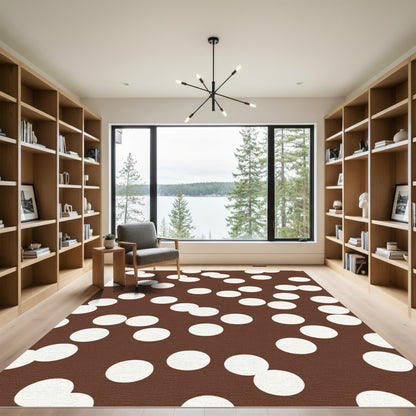 Brown White Scattered Circles Rug