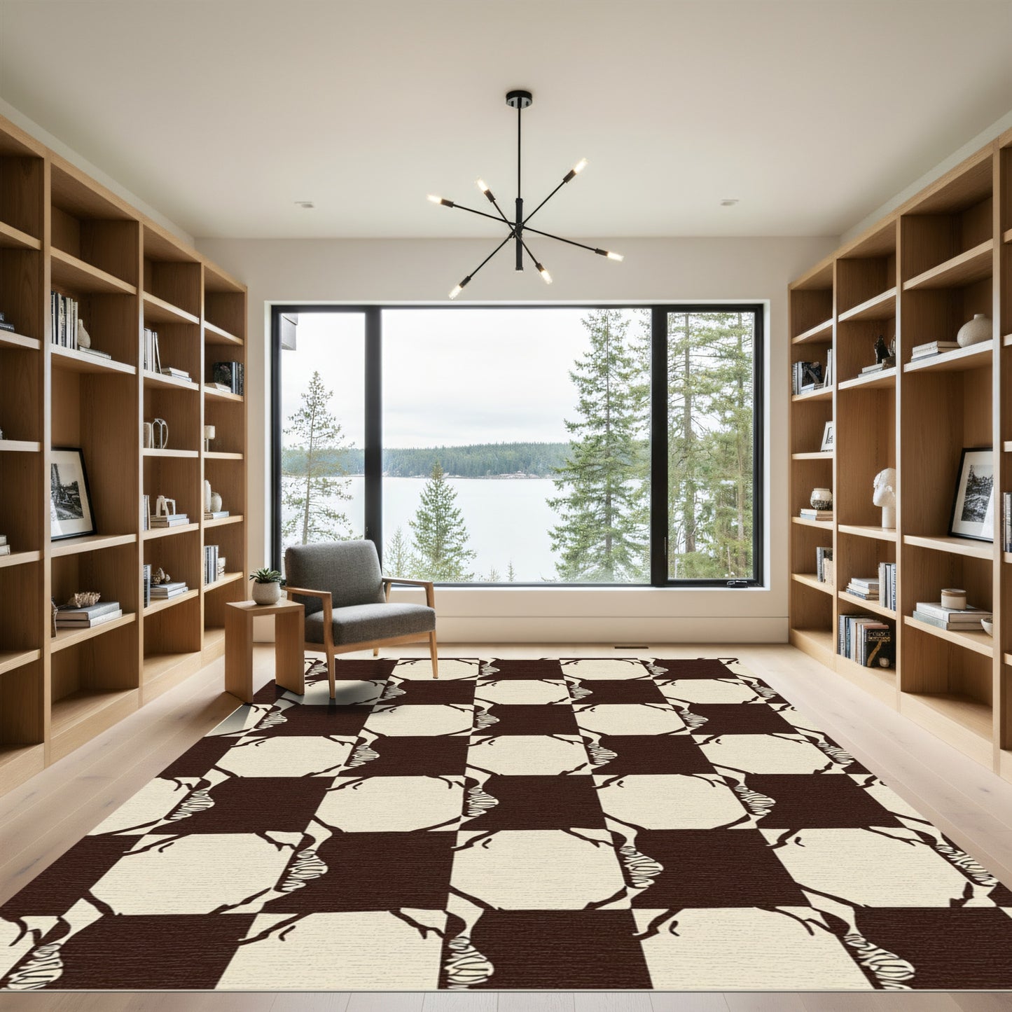 Brown Beige Profile Checkerboard Rug