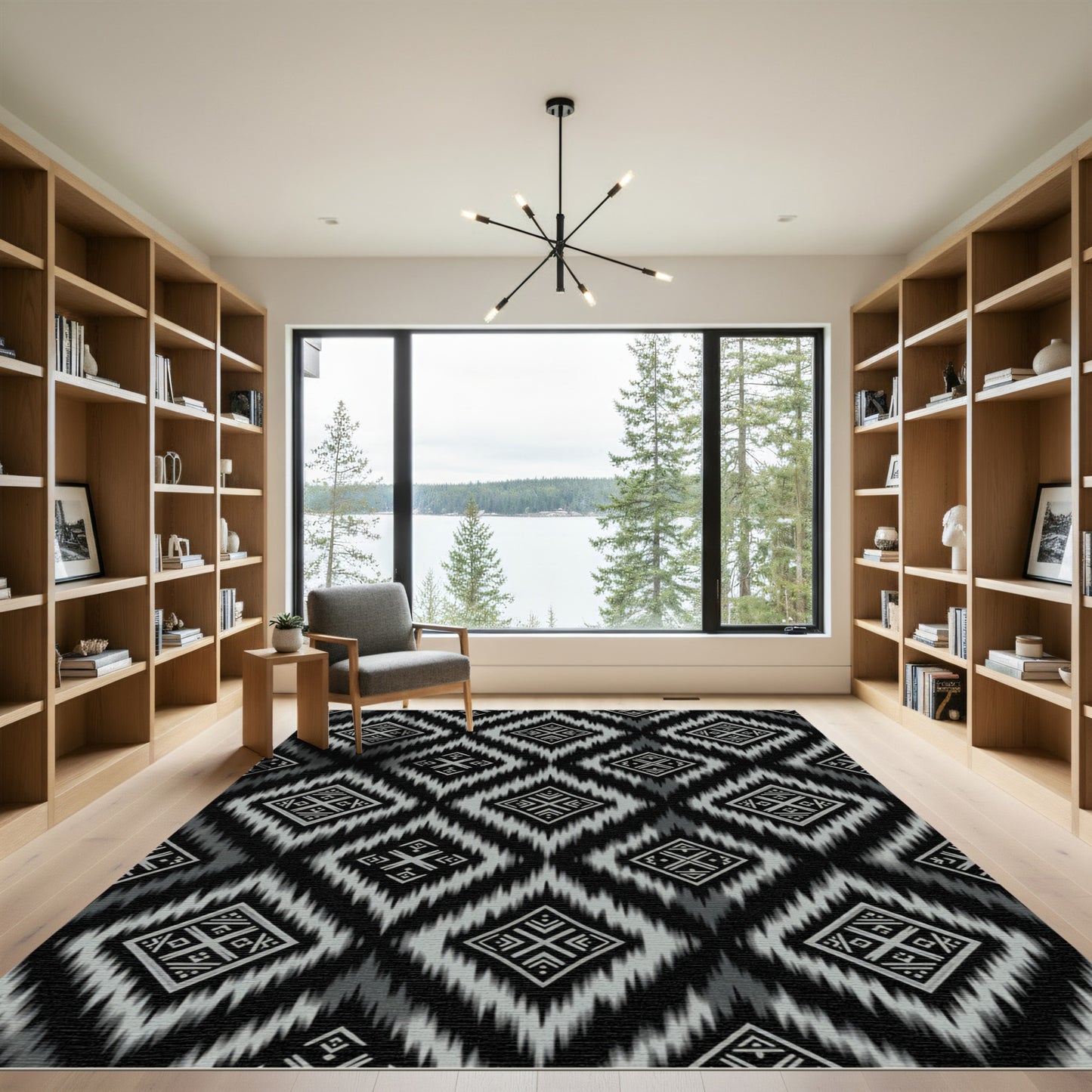 Monochrome diamond ikat pattern Rug