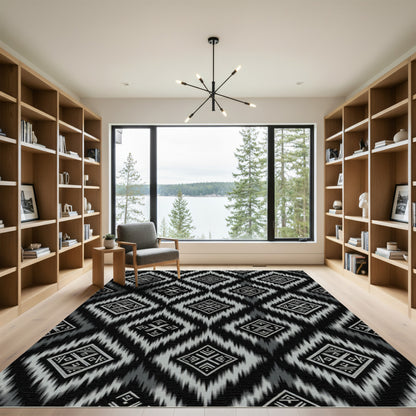Monochrome diamond ikat pattern Rug
