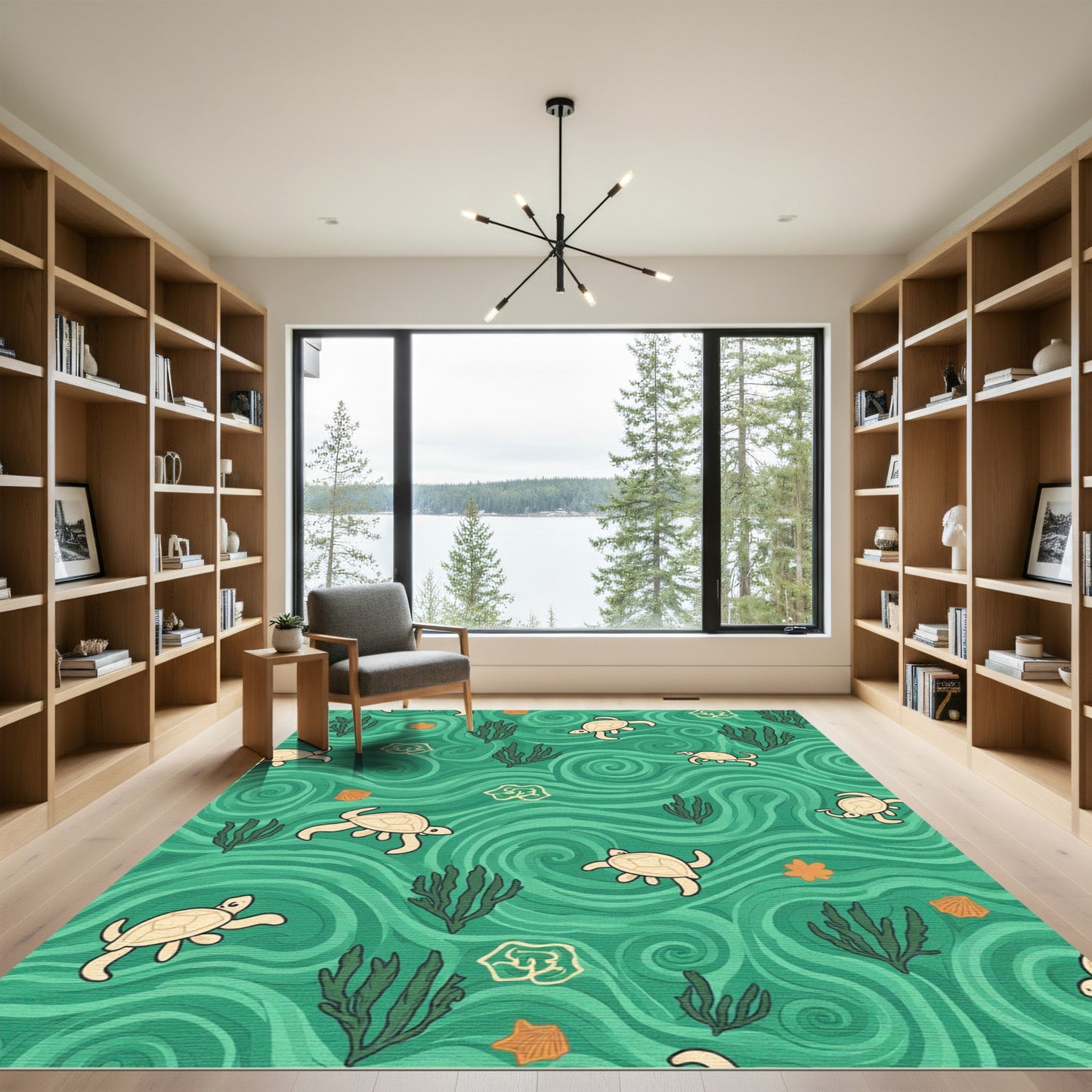 Sea Turtle Swirl Green Aquatic Rug