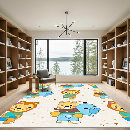 Cute Animals Playful Friends Cheerful Scene Rug