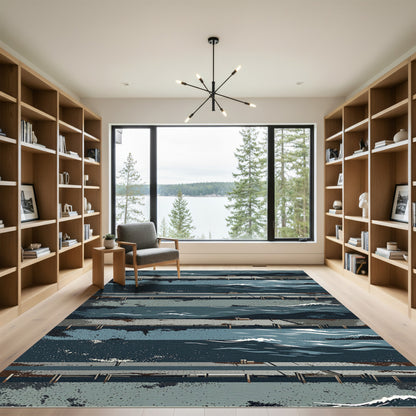 Abstract Coastal Wave Blue Striped Art Rug