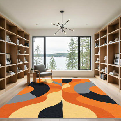 Bold Orange Abstract Curves Rug