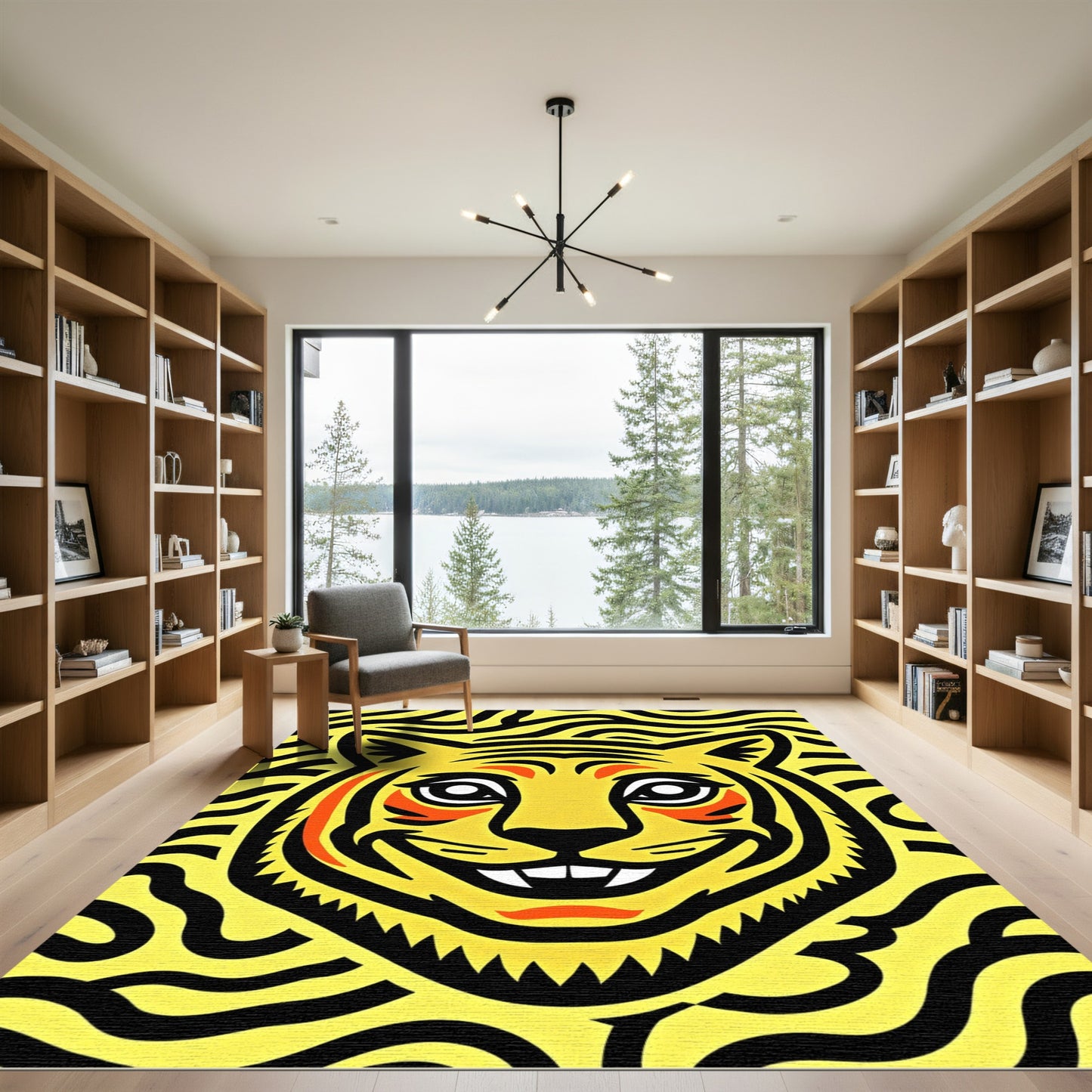 Bold Yellow Tiger Face Stripes Rug