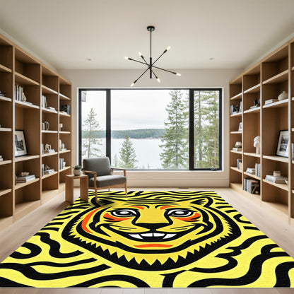 Bold Yellow Tiger Face Stripes Rug