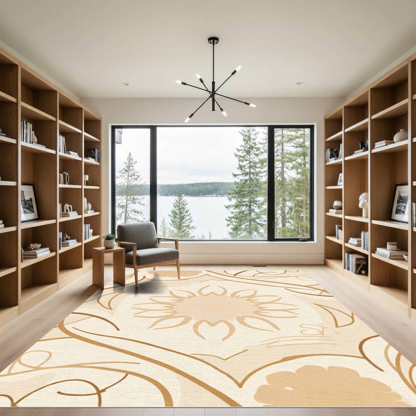 Warm Tan Floral Medallion Swirl Rug