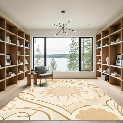 Warm Tan Floral Medallion Swirl Rug