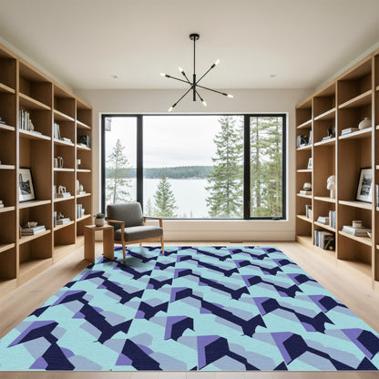 Muted Teal Purple Geometric Cascade Rug