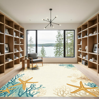 Golden Starfish Blue Coral Scatter Rug